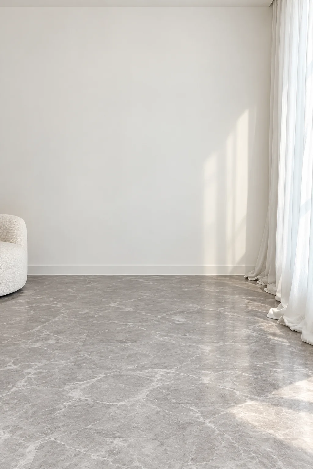 Cenário de mármore cinza com cortinas